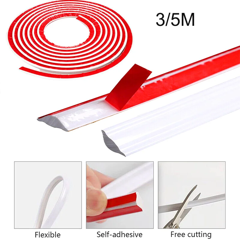3/5M 1 Pack Self-adhesive Wall Corner Skirting Line Molding Ceiling Caulk Internal Strip Edge Trim Strip Home Decorative Supply