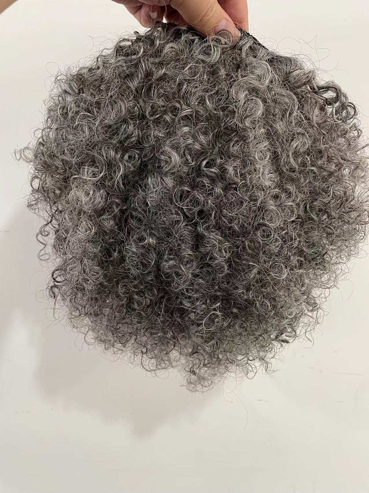 Salt pepper raw hair gray curly ponytail women topper hairpiece natural highlights gray kinky salt and pepper hairhair piece 120g 10inch about