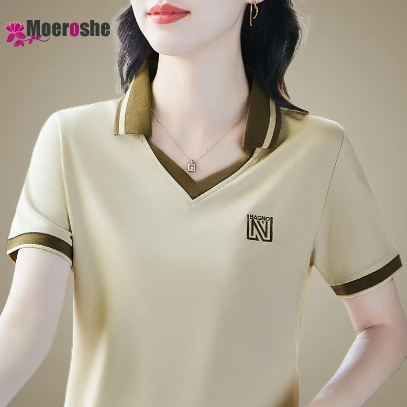 Womens Summer POLO Shirt Short Sleeve T-Shirt Clothing Youthful Woman Clothes Fashion Pulovers Tops Cotton Tees Ladies Tops 240521
