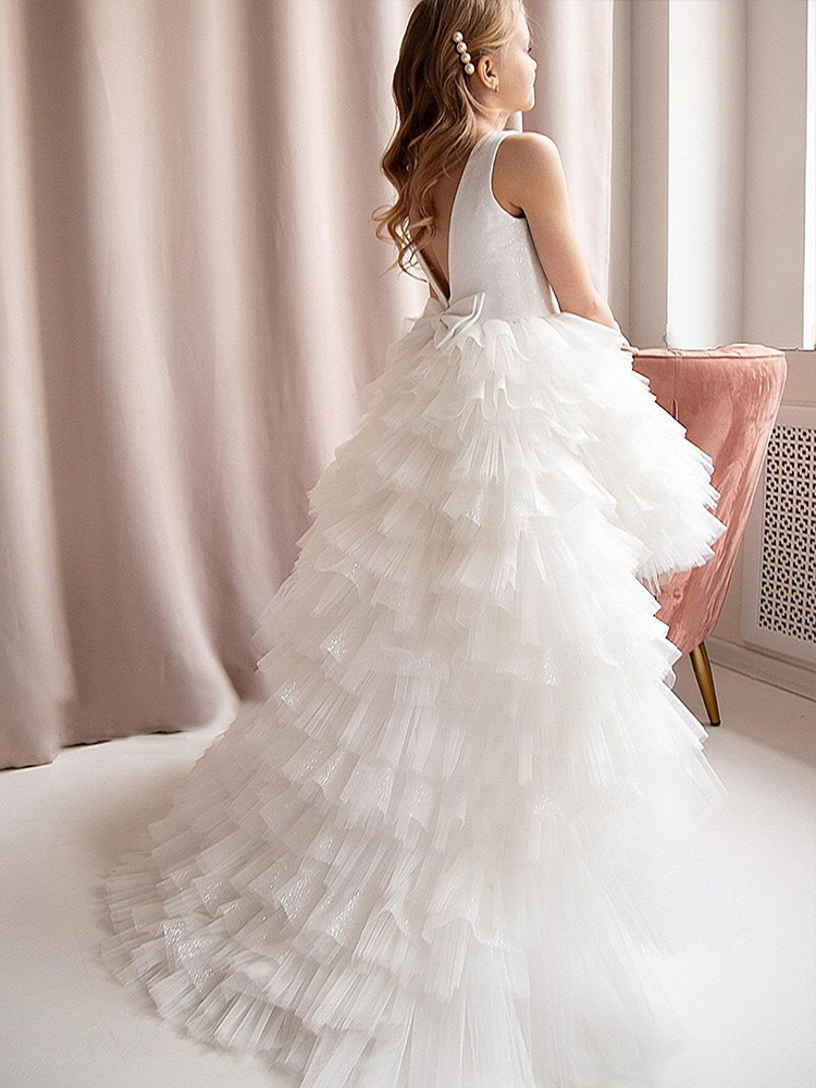 Kids Elegant Birthday Dress Formal Wear high low Ball Gown Flower Girl Dresses for Wedding TUTU Cute Princess Kids Gown communion pageant dresses mult