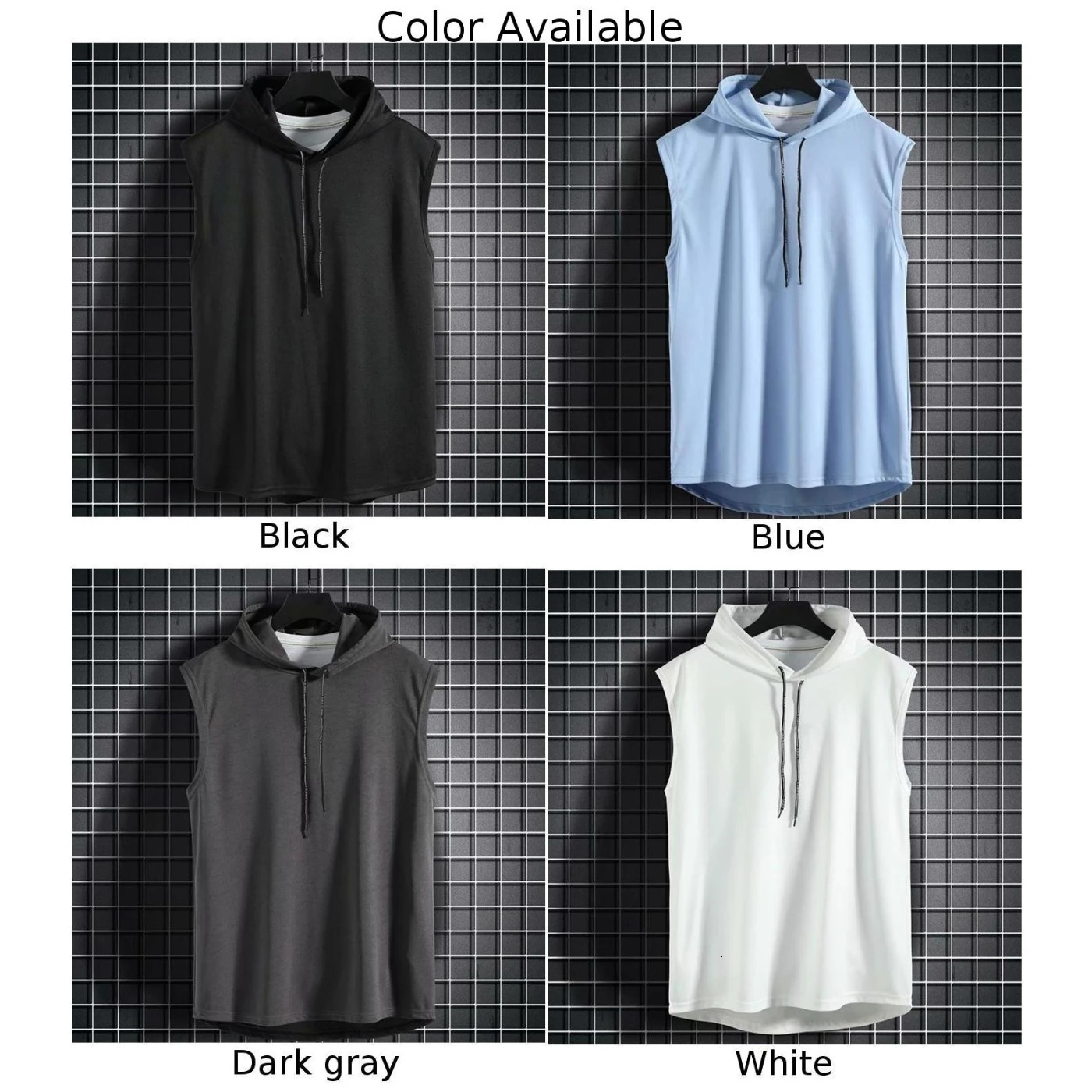 Shirt Vest Gym Hooded Hoodie Polyester Sleeveless Solid Summer Tank Top Undershirt Workout Bodybuilding Men Daily 240523