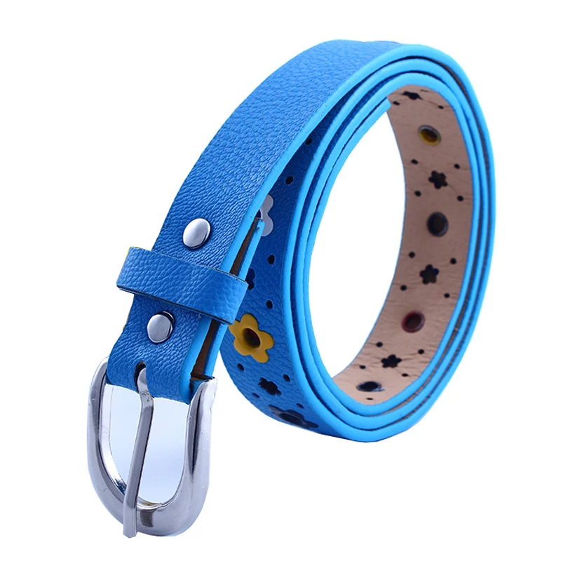MYMC Belt Hollow Flower Shape Candy Colors Kids for Boy Girl Lady Women PU Leather Adjustable Luxury Designer Metal Buckle Belts