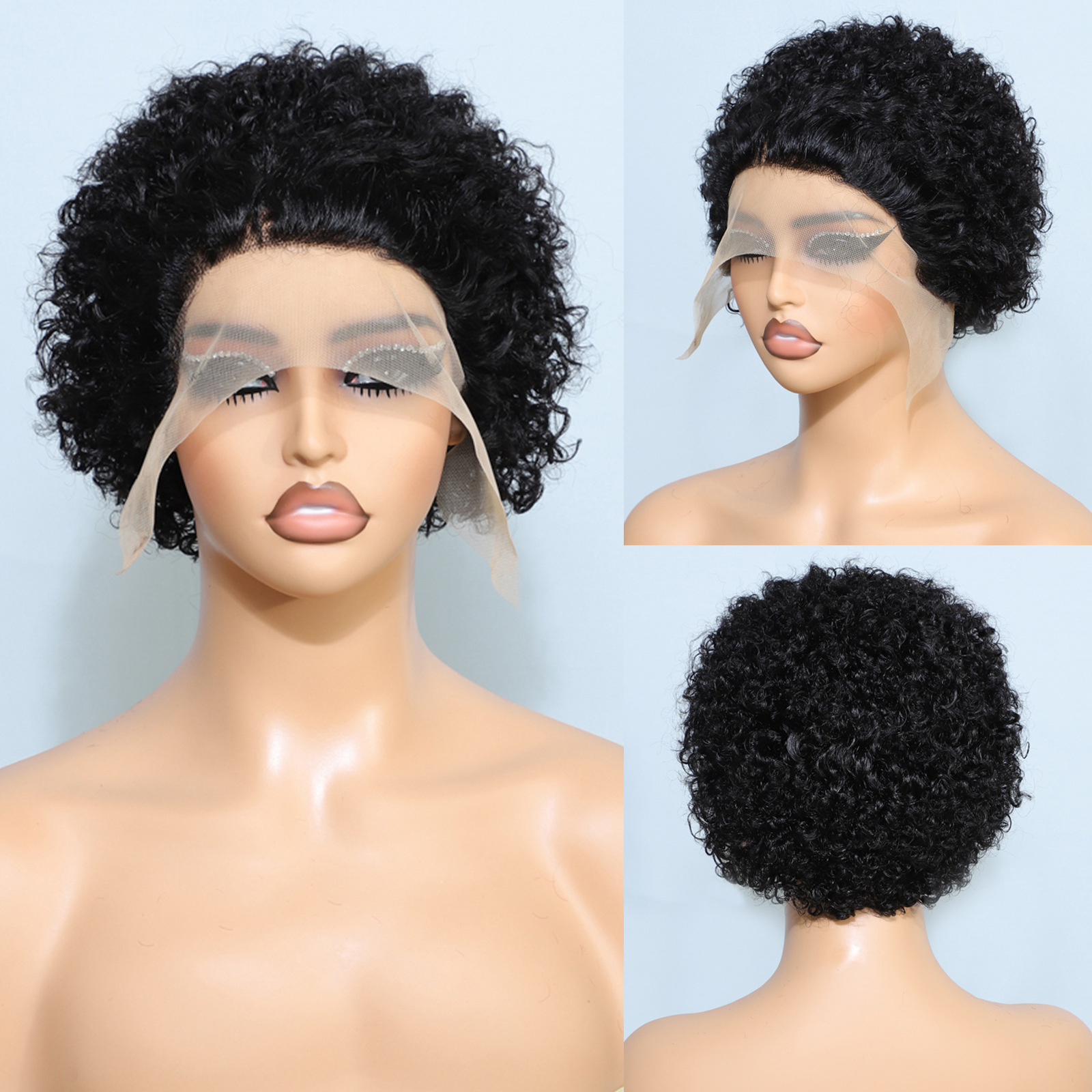 6 inch Wholesale of Real Human Hair Wigs 13x1 Lace Wig Pixie Curly Wig Short Curly Hair Gradient Colors With Multiple Colors Wig