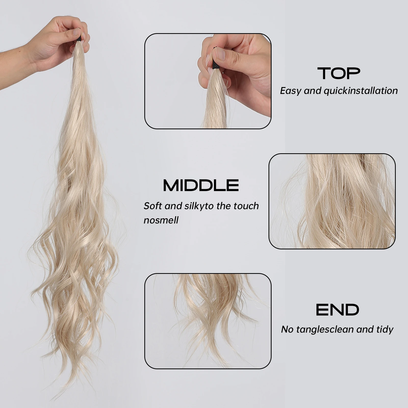 HAIRCUBE 25inch Synthetic Long Flexible Wrap Around Ponytail Platinum Natural Wave Cosplay Pony Tail Hair Extensions for Women