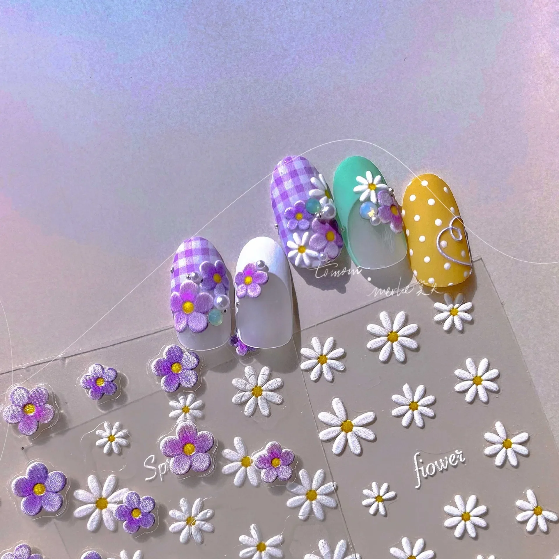 New Technology Ultra thin D Nail Stickers Daisy Flowers Art Decorative 5