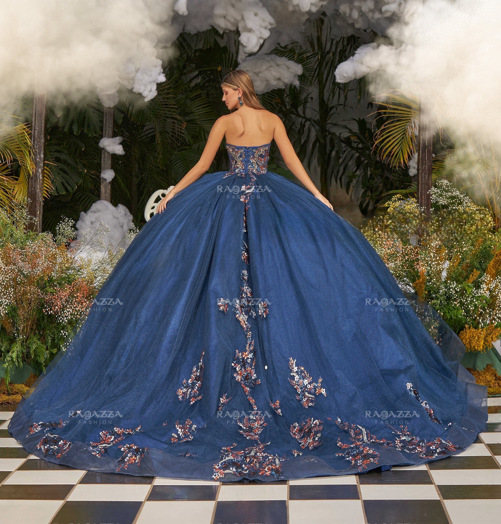 Royal Blue Mexican Quinceanera Dresses Ball Gown V-neck Sparkly Appliques Puffy Charro Sweet 16 Dresses 15 Anos