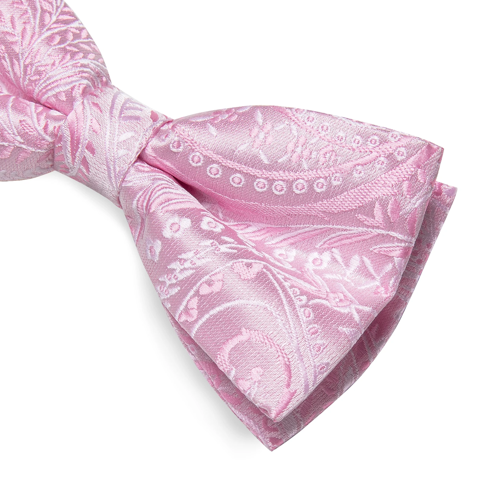 Adjustable Men s Bowties Paisley Bow Tie Pocket Square Cufflinks Sets Jacquard Pink Pre tied Butterfly Knot for Wedding Business 5