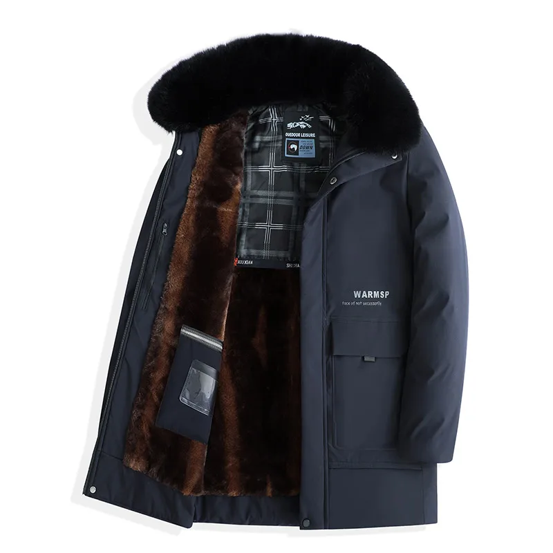 Winter Long Jacket Men Fur Collar Padded Thick Warm Plus Size Fleece Windproof Oversize Parkas Flannel Waterproof Loose Overcoat