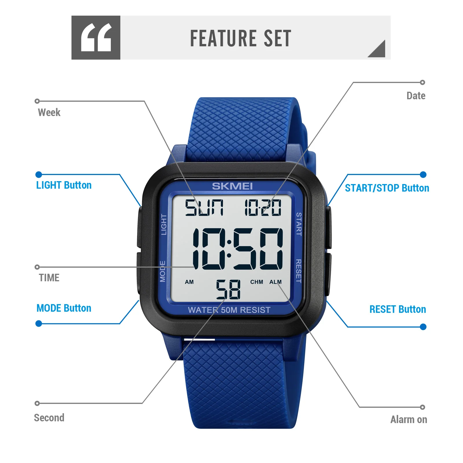 SKMEI Back Light Display Countdown Sports Watch Mens Japan Digital movement Stopwatch 5Bar Waterproof Wristwatches Date Clock