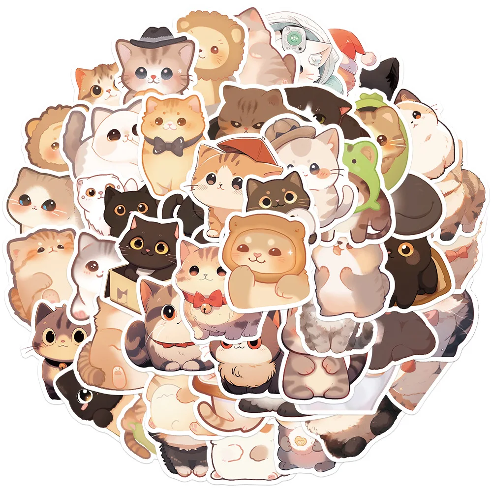 50pcs Kawaii Cat Kitty Stickers Cute Animal Decals Kids Toys Scrapbook Laptop Phone Stationary Guitar Suitcase Car Sticker