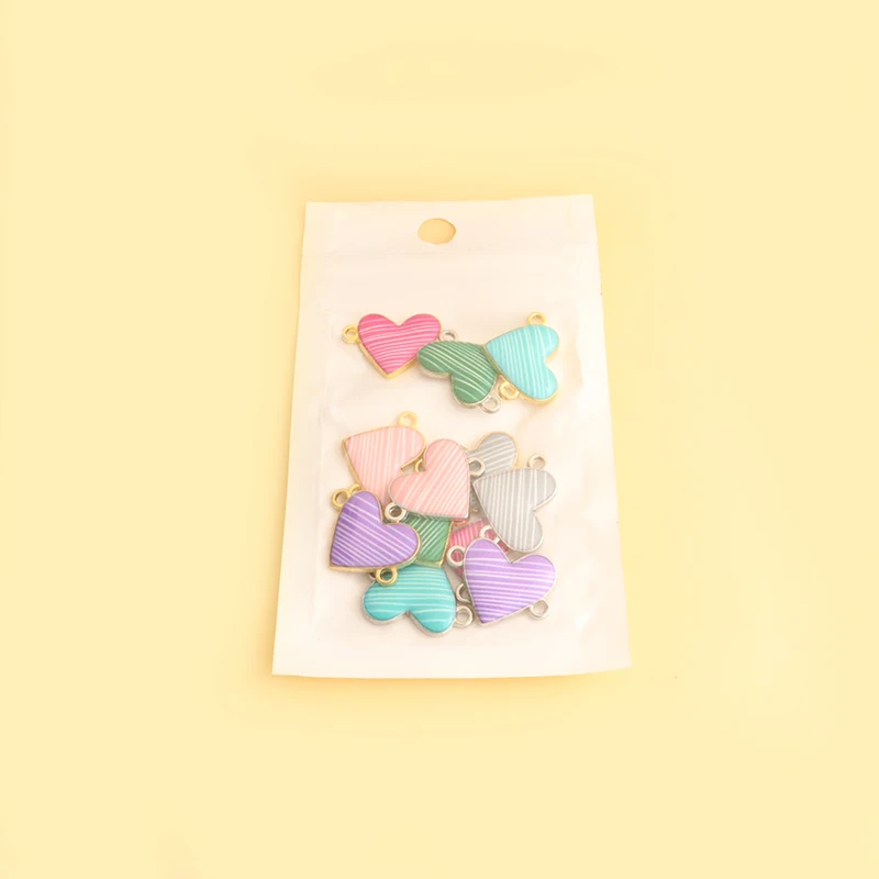 10pcs Minimalist Lines Heart Enamel Connectors Couple Trinkets Accessories DIY Necklace Bracelet Colourful Double Loops Pendants