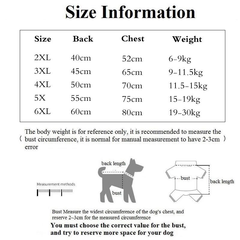 2XL~6XLPet Dog Clothes Winter Warm Home Big Dog Cat Shirt Jumpsuit Pet Pajamas Four-legged Clothing Large Dog Postoperative Suit