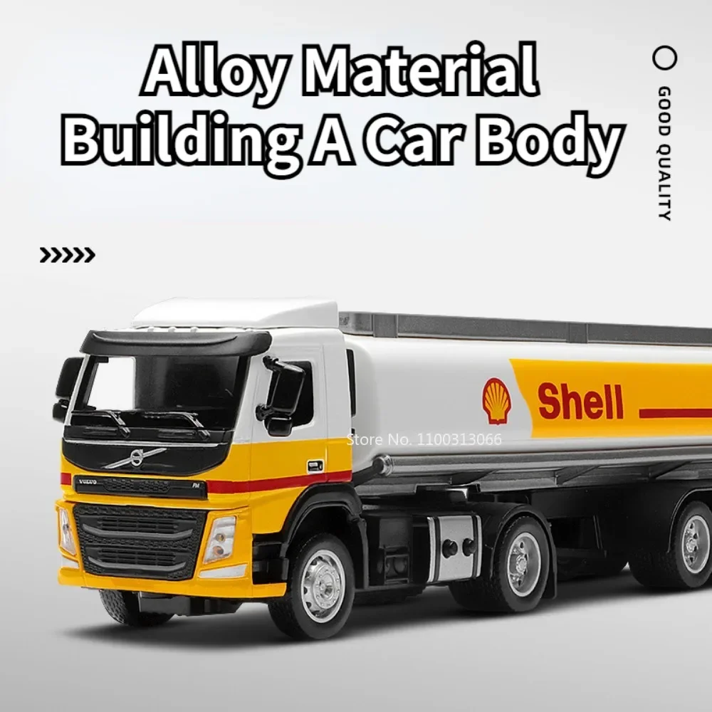 VOLVO Oil Tanker Truck Trailer Alloy Car Model Shell Theme Series Engineering Vehicles Sound Light Model Truck for Boy Toy