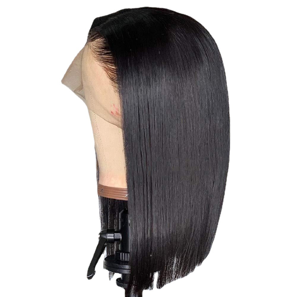 Human Hair Wig Women 13X4 Front Lace Headband Straight Bob Real Hair Wig Headband 12 inches 14 inches 16 inches Natural Black