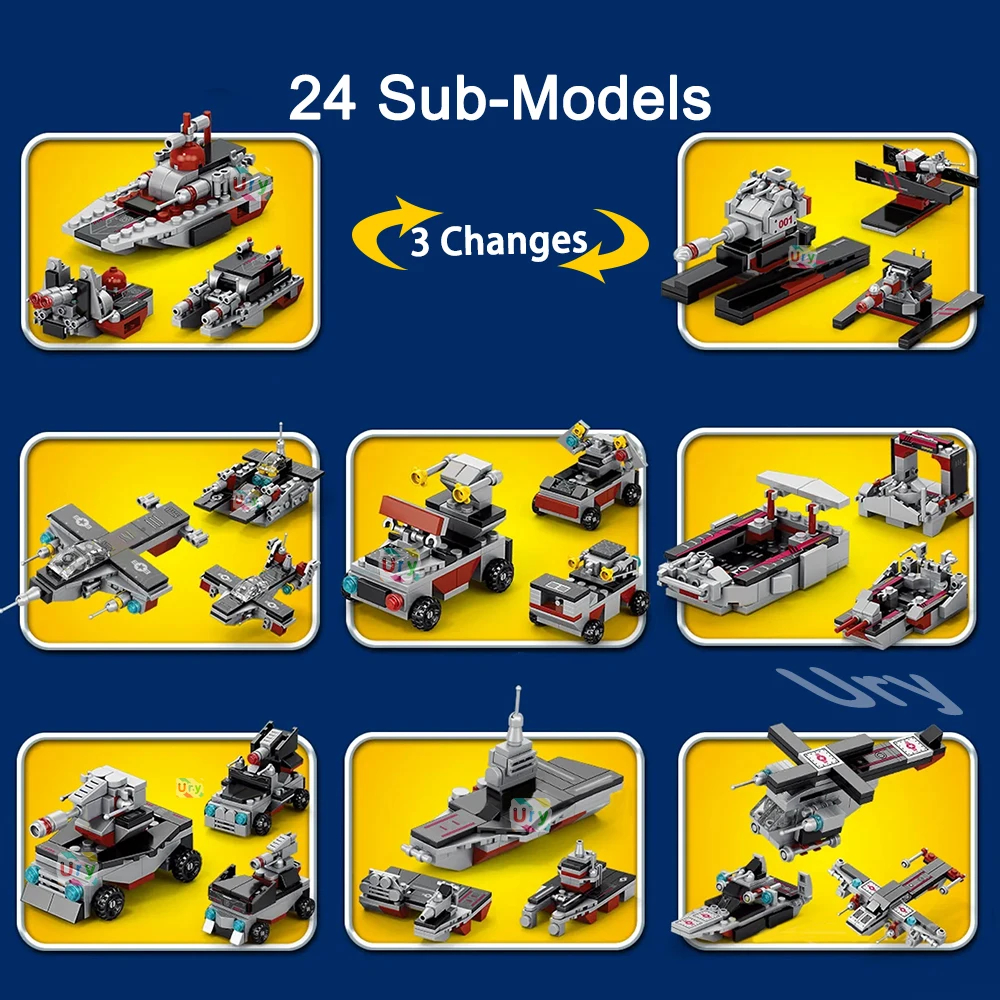 562PCS City Series Aircraft Carrier Military Ship 8in1 Birdfarm Models Army Warship Truck Building Blocks DIY Toys for Boys Gift