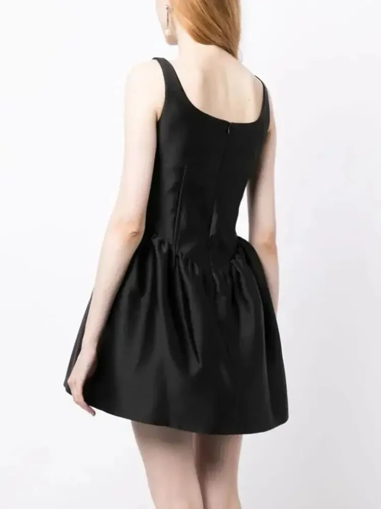 Womens Black Sexy Square Neck Sleeveless Diamond Aline Low cut Mini Dress Elegant Celebrity Party 240515