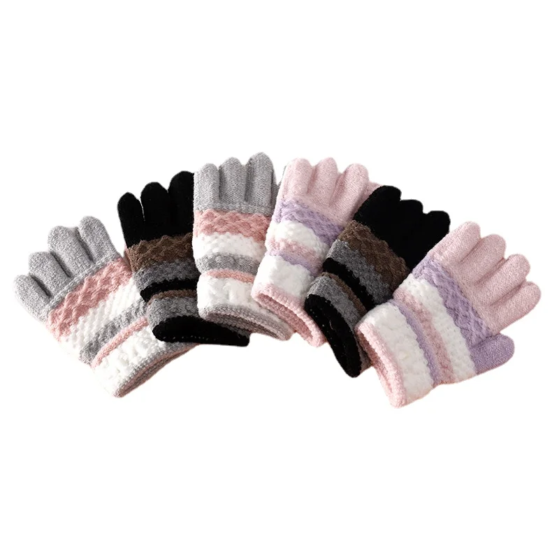 Autumn Winter Soft Knitted Baby Gloves Striped Kids Girls Boys Full Finger Warm Children Mittens Years 5