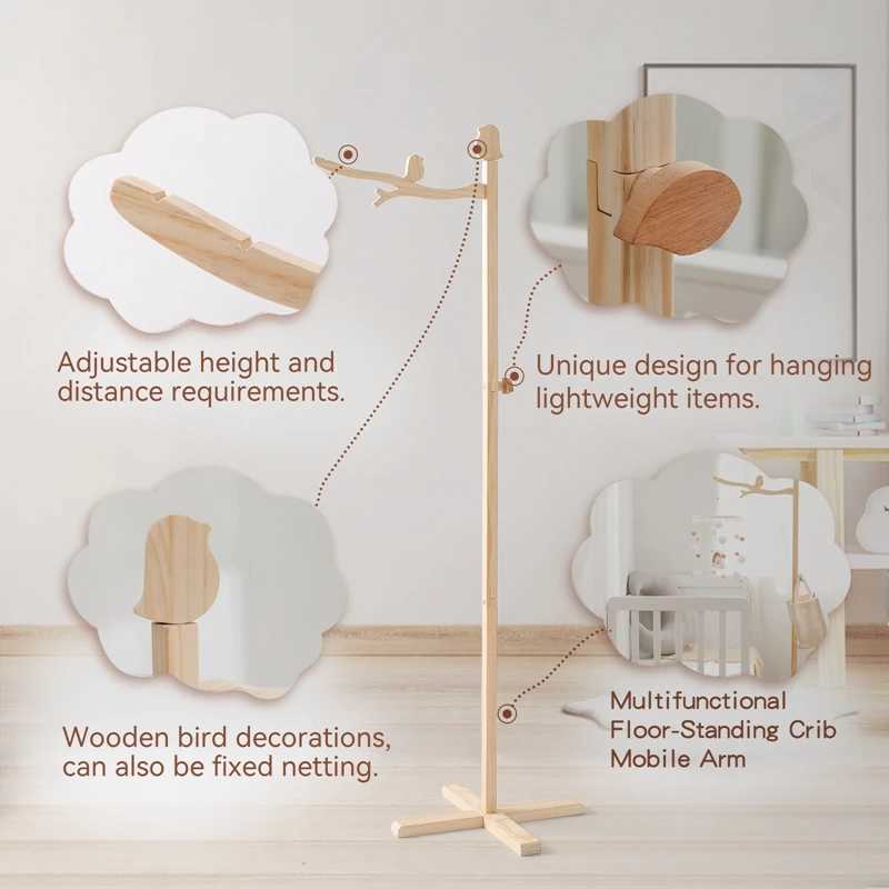 Mobiles# Baby Wooden Birds Landing Bed Bell Bracket Rattle Toy Crib Bed Bell Mobile Hanger Baby Crib Bed Bell Toy Bracket Infant Crib Toy Q240525