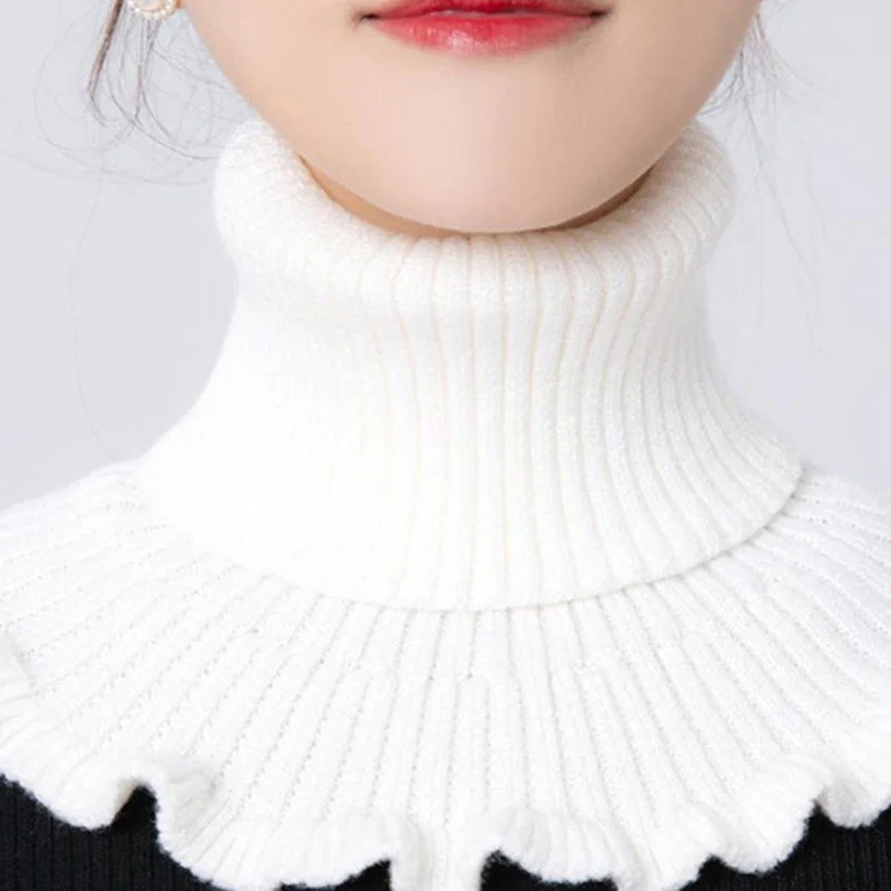 New Winter Knitted Warm Neckerchief For Women Solid Color Ruffle Scarf Soft Outdoor Knitting Warmer Neck Collar Pullover Scarves c8f0e 5 625ec