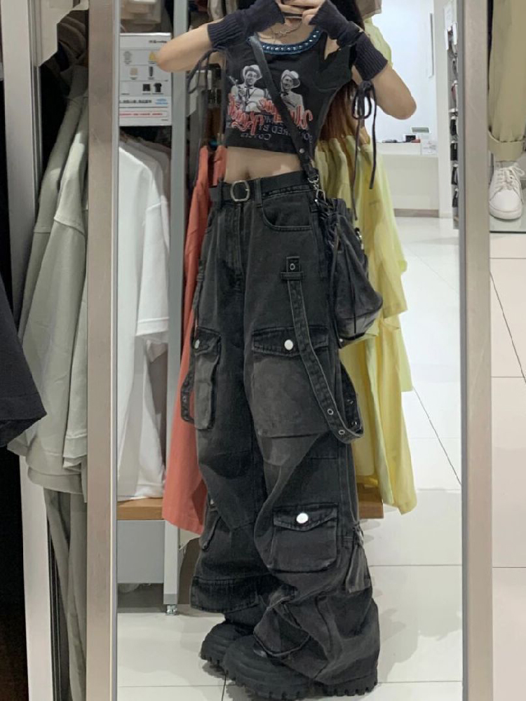 Y2k Cargo Jeans Pants Women Street Oversize Loose Multiple Pockets Female Pant 2024 Spring Fashion Vintage Hip Hop Denim Trouser