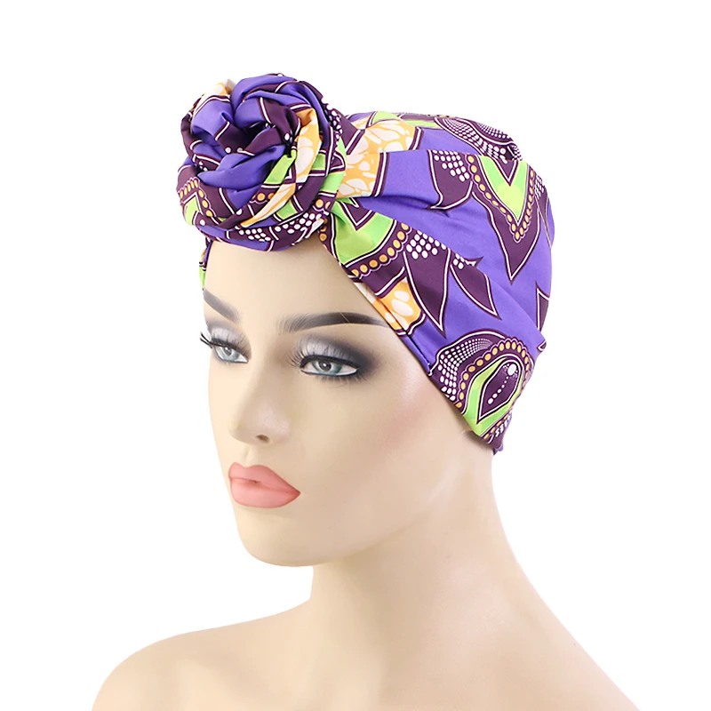 New African Pattern Print Knot turban Elastic Hair Band Bonnet Women's Party Headpiece Muslim Headwrap Chemo Cap Turbante Mujer