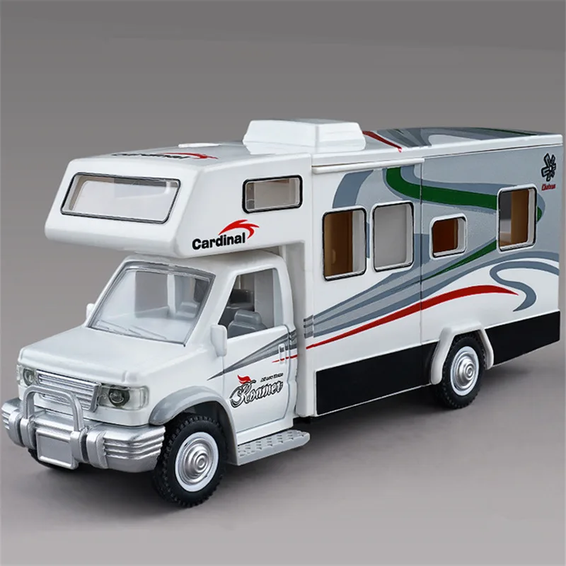 1:28 Alloy Luxury RV Caravan Vehicles Car Model Diecast Metal Camper Van Motorhome Touring Car Model Sound Light Kids Toys Gifts