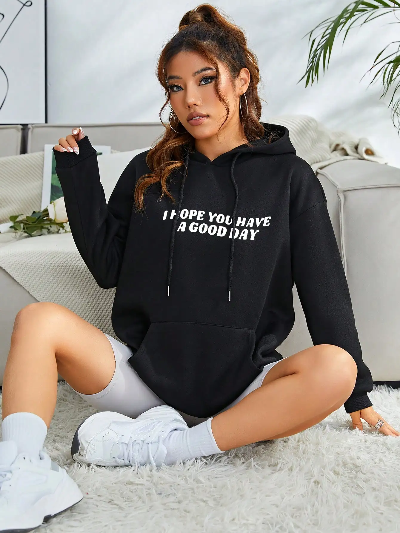 It's A Good Day To Have A Good Day Funny Pattern Woman Pullovers Autumn Pocket Hoodie Casual Comfortable Hoody Female Sportswear