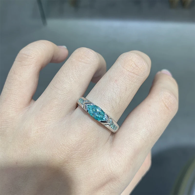 NeeTim Full Green Oval Moissanite Ring Lab Diamond S925 Sterling Sliver Wedding Band Engagement Party Rings For Women Gifts