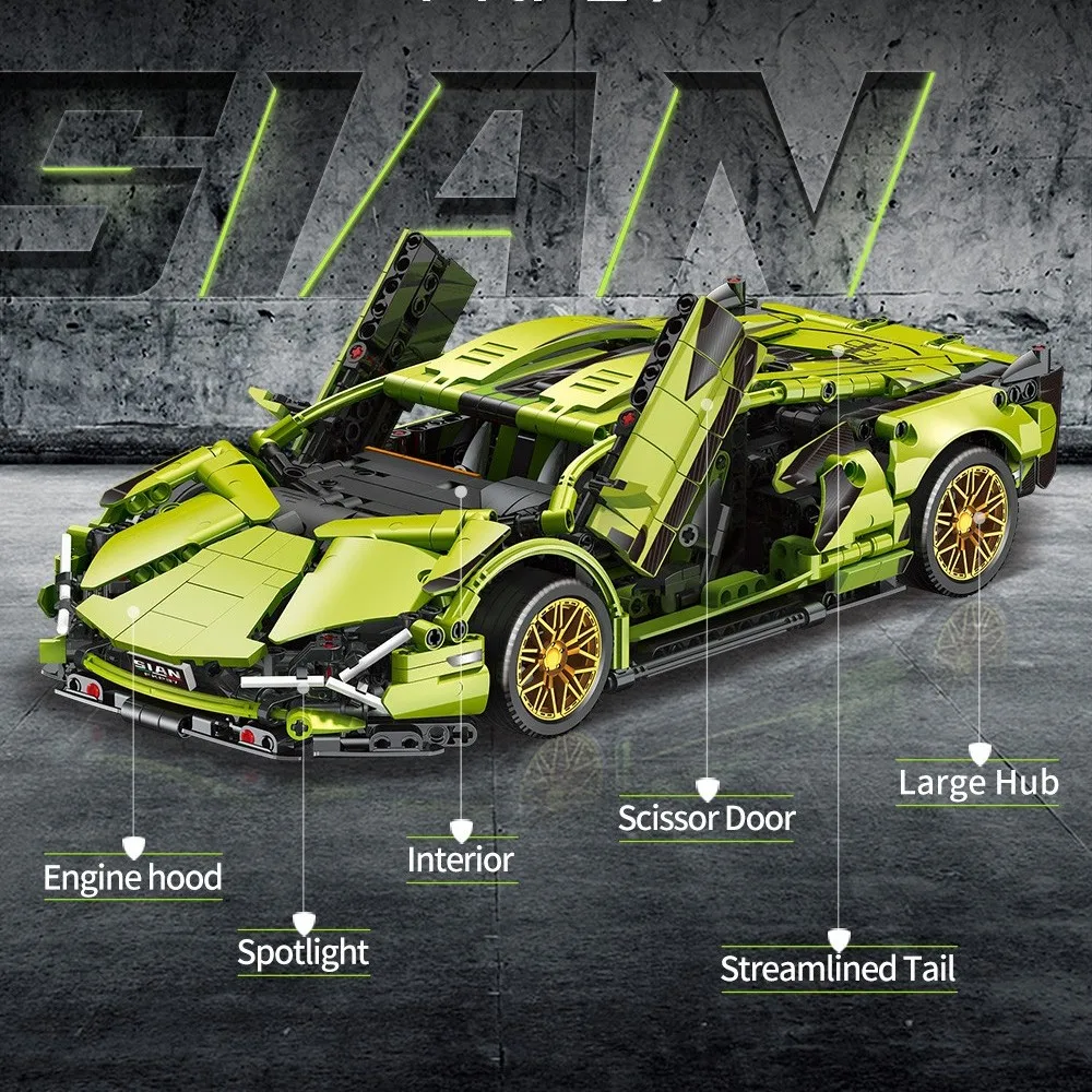 Technical Super Sports Car Lamborghinied Sian Motor Control Building Blocks MOC 42115 City Speed Vehicle Bricks Toys Kid Gift