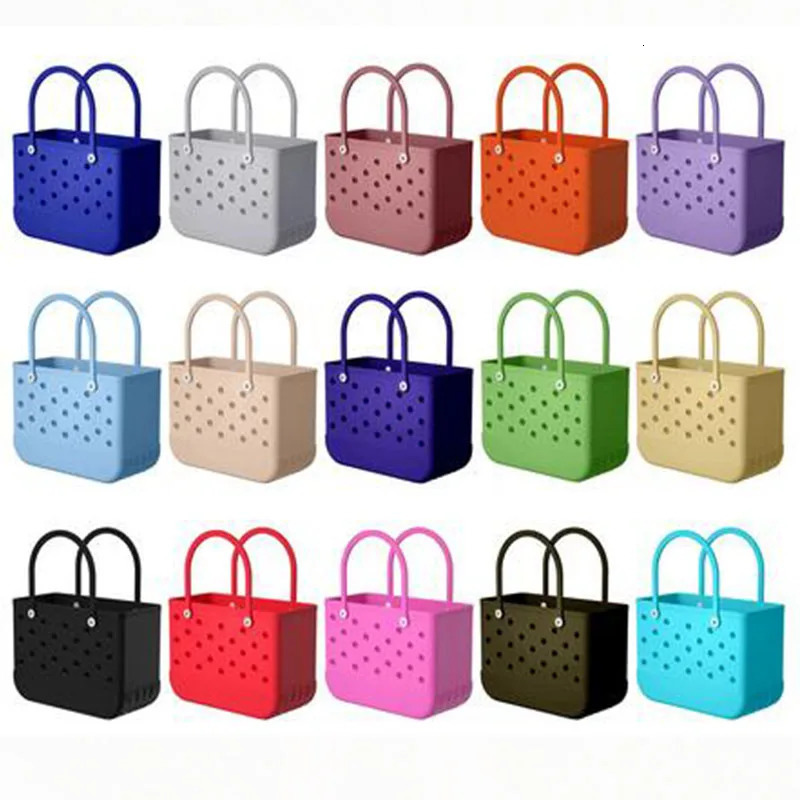 Multi colored rubber bag EVA perforated waterproond dustproof durable open silicone handbag suitable for outdoor beach swimming pool sports 240515
