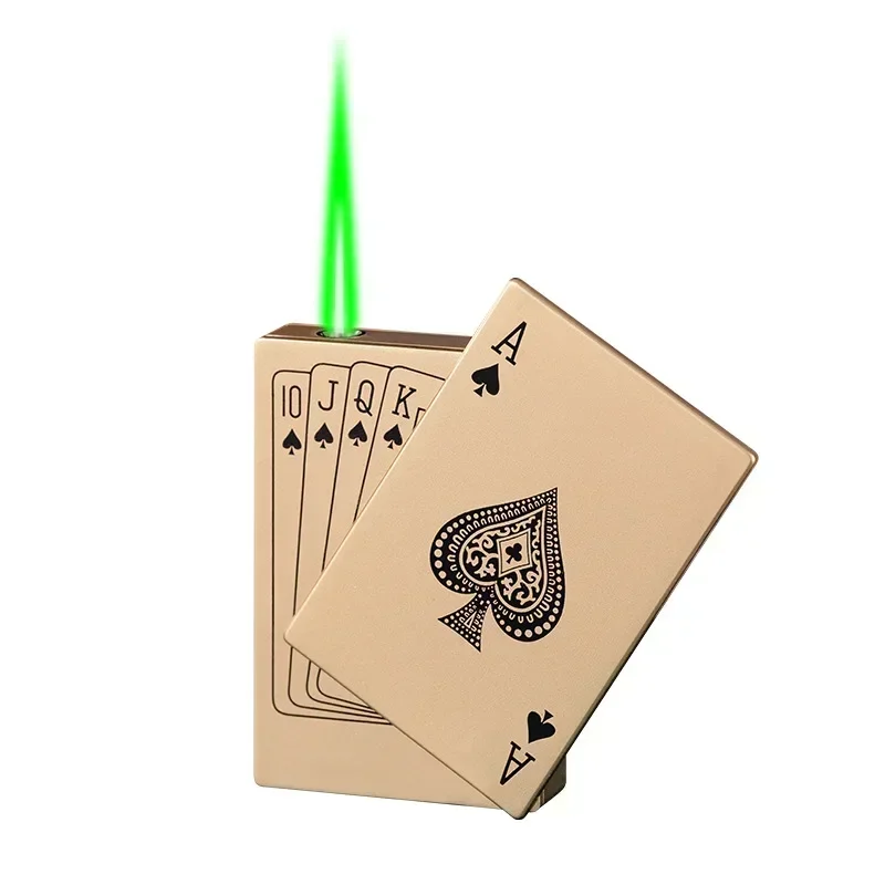 Creative Playing Cards Ace of Spades Lighter Butane Windproof Straight Metal Lighters Jet Flame Fun Smoking Supplies W260202