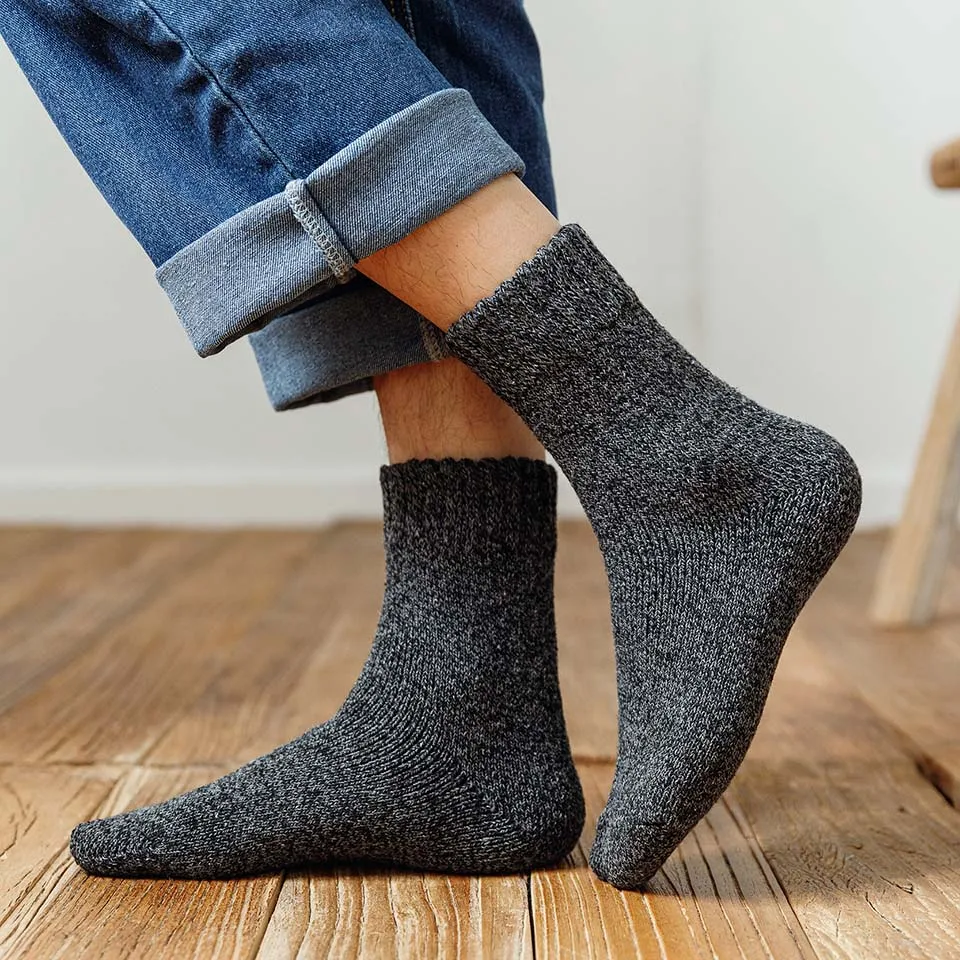 Winter Men's Thick Warm Wool Socks High Quality Harajuku Retro Big Size Snow Casual Antifreeze Cashmere Long Socks 3 Pair