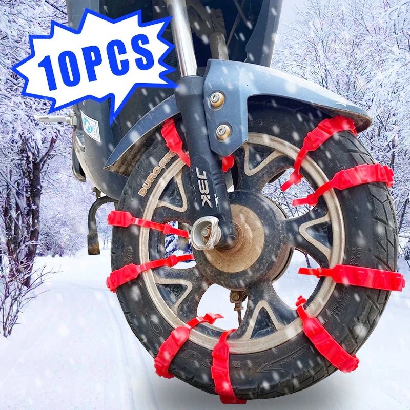 Anti-Skid Snow Chains for Motorcycles Bicycles Winter Tire Wheels Non-slip Cable Ties Motorbike Emergency Tire Chain Tool