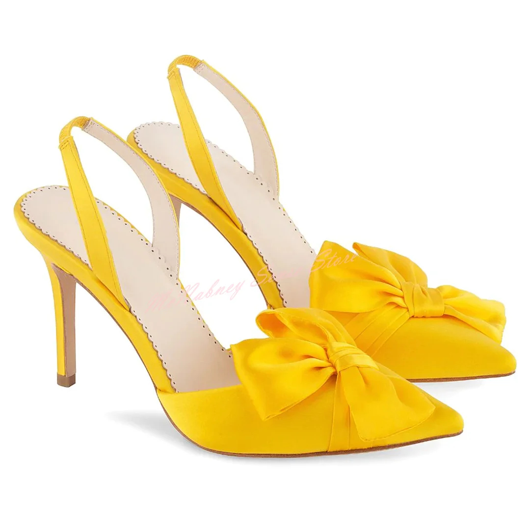 Silk Solid Knot Pumps Pointy Toe Stiletto Heels Slingback Slip On New Style Women Shoes Summer Party Wedding Pumps Designer Shoe