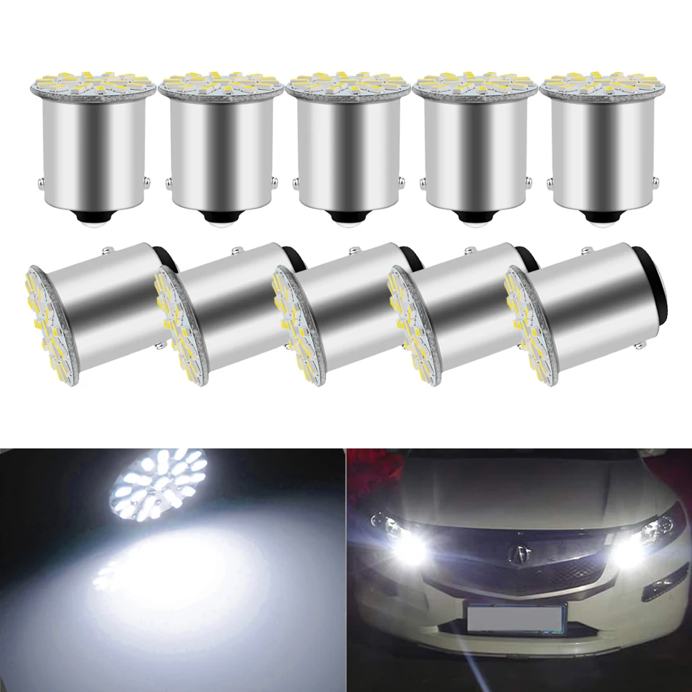 1/10 PCS Car Turn Signal Light BA15S 1156 BAY15D 1157 LED Bulbs 12V 7000K White Auto Tail Reverse Brake Parking Backup Lamps