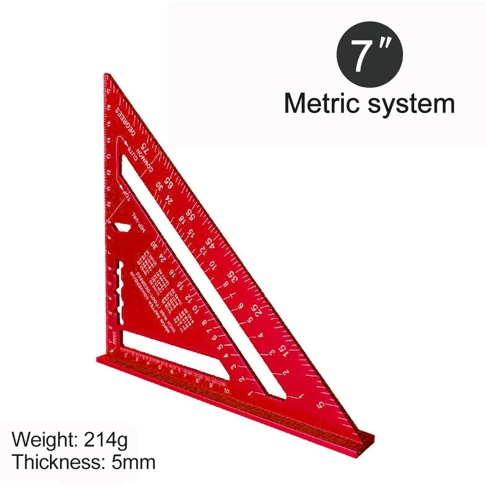 7Inch Metric Aluminum Alloy Triangle Ruler Triangle Ruler Triangular Protractor Square Measurement Woodworking Tools
