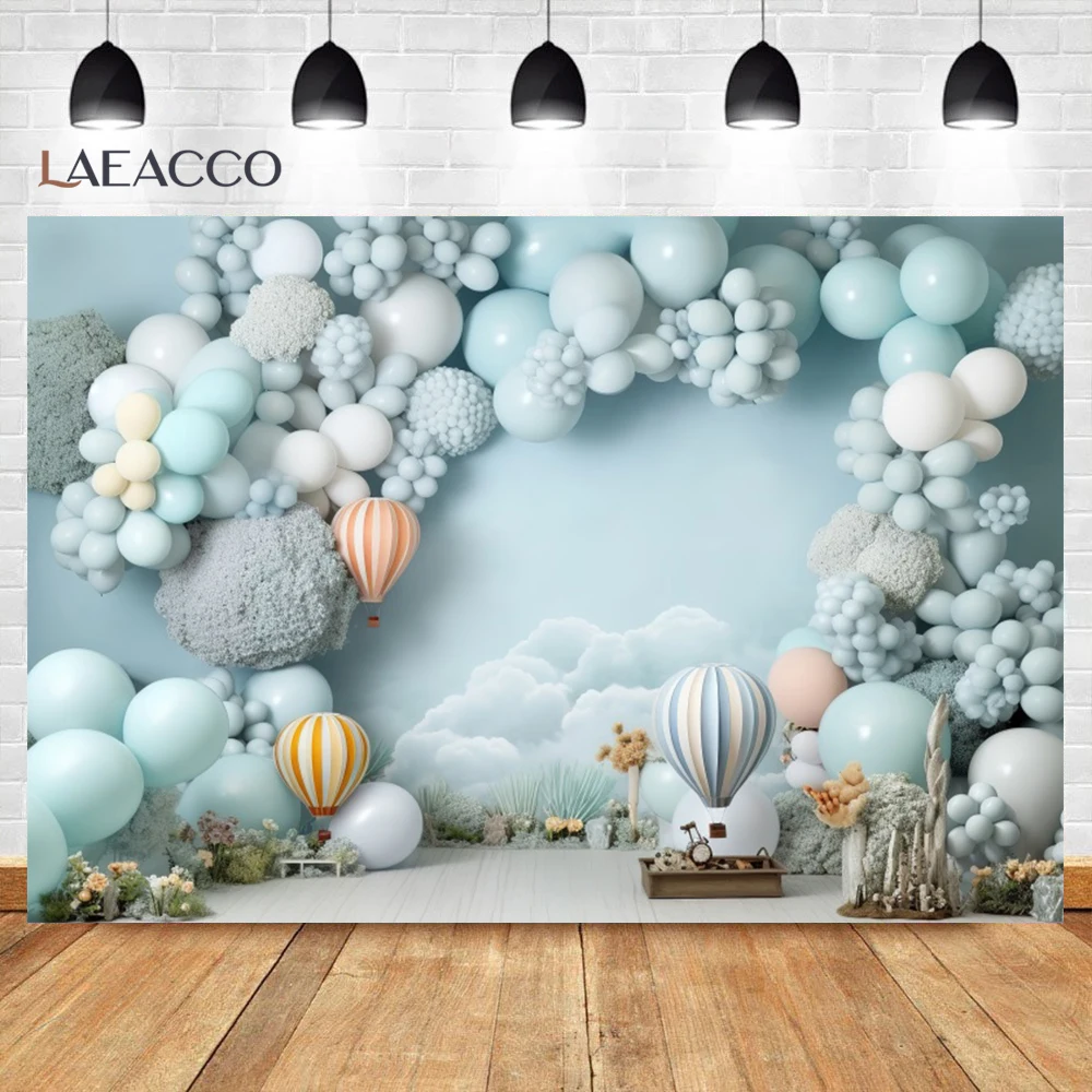 One Year Old Baby Birthday Backdrop Toys Bear White Balloons Children Portrait Photography Background Kids Baby Shower Banner