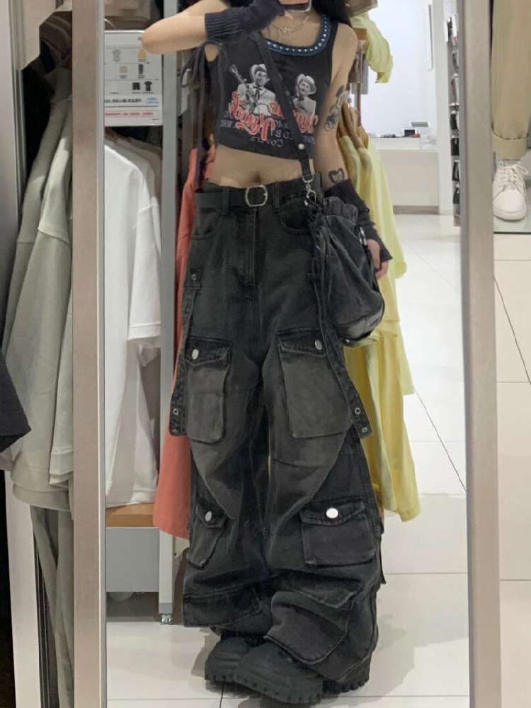 Y2k Cargo Jeans Pants Women Street Oversize Loose Multiple Pockets Female Pant 2024 Spring Fashion Vintage Hip Hop Denim Trouser