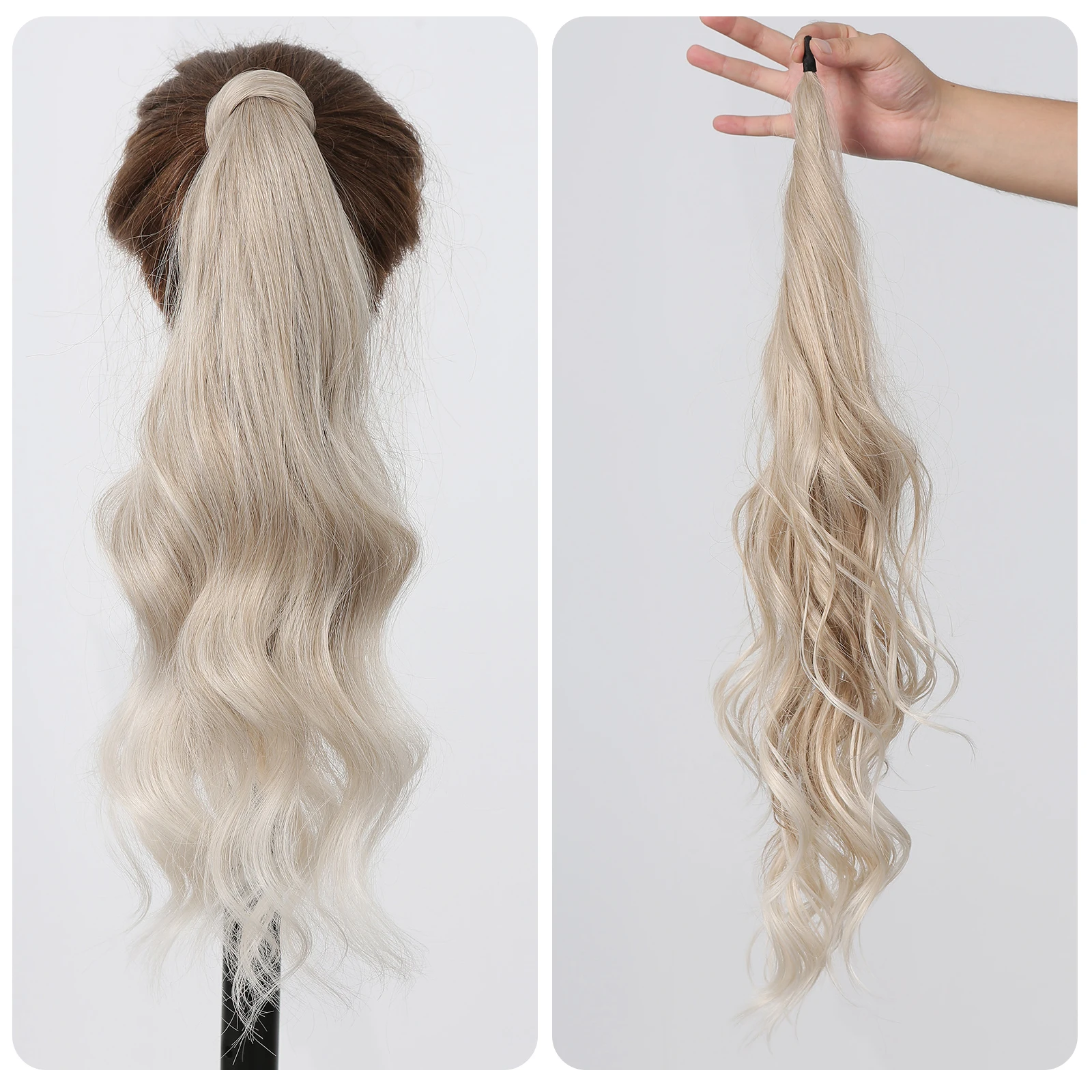 Flexible Wrap Around Ponytail Hair Extensions Synthetic Long Wavy Ponytail Hairpiece Blonde Pony for Women Daily Use Fake Hair
