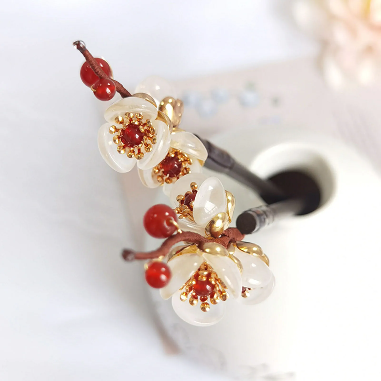 Ethnic Style Hair Stick Chinese Hanfu Hair Accessories Colored Glaze Flower Hairpin Choopstick Vintage Girls Hair Bun Jewelry