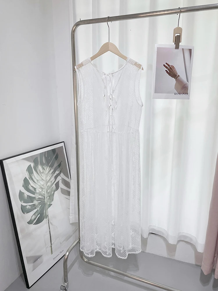 Round Neck Vest Dress Women Fashion Lace-up Bow Print Chi Lady Dress Spring Summer Simple Soft Sleeveless Female Dress 240518