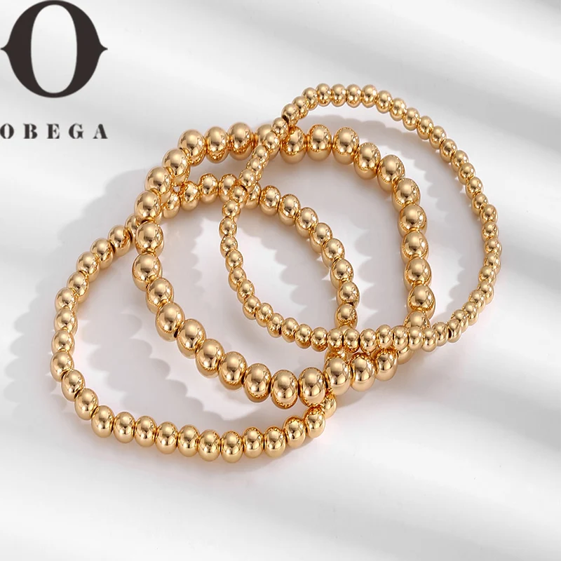 Obega Handmade Gold Color Beads Bracelets Set 7 Pcs Stretch Women Trendy Bracelets Vintage Girls Party Boho Jewelry