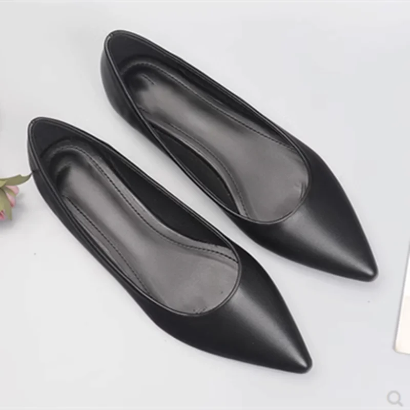 Womens Full Black Elegant Null Sewing Shoes Pointy Toe Designer Leather Pointy Toe Flats For SKinng Ballet Dancer Slip-On 32-48