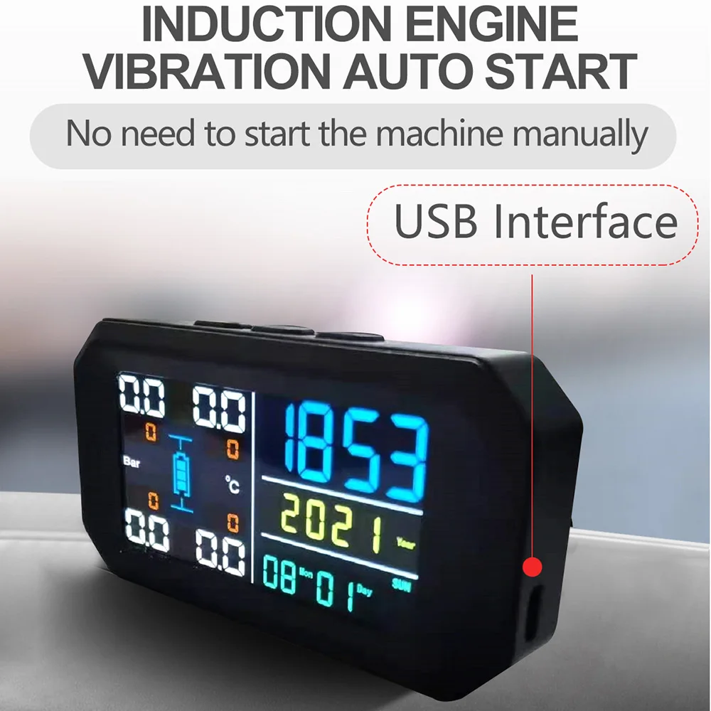 T13 Solar TPMS Sensor Car Tire Pressure Monitoring System Solar Digital USB Real-Time Monitoring Automotive Smart Wheels Sensor
