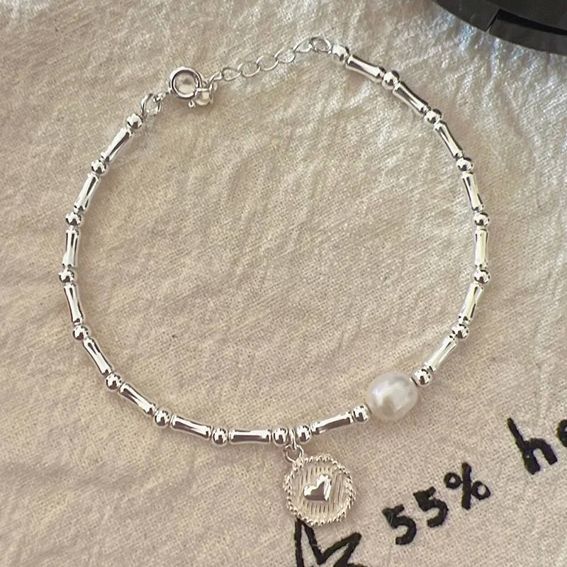 925 Sterling Silver plated Pearls Bamboo Knots Bracelet for Women Girl Simple Korean Jewelry Birthday Gift Dropshipping
