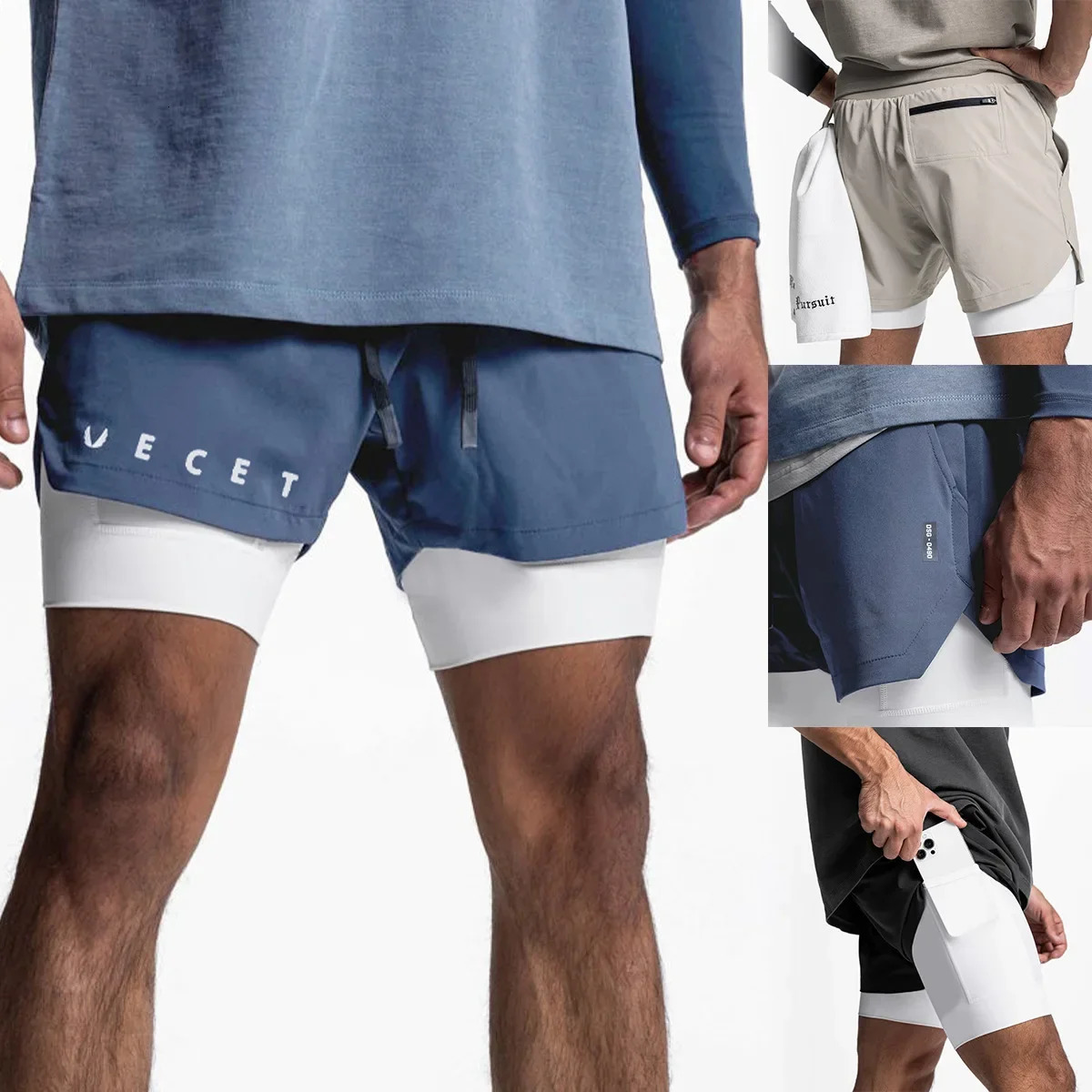 Summer muscle fitness brothers sports 2 in 1 double shorts mens leisure pants 240518