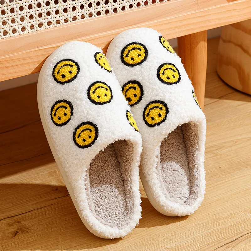 Little Cute Smile Face Slippers Houseshoes Women's House Smile Ladies Indoor Winter Fluffy Cozy Home Comfy Women Shoes