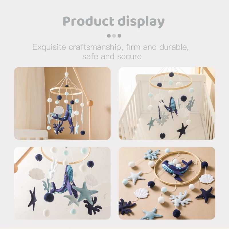 Mobiles# Baby Rattle Toy 0-12 Month Newborn Felt Whale Wooden Mobile Music Box Bed Bell Hanging Toy Holder Bracket Infant Crib Gift Q240525