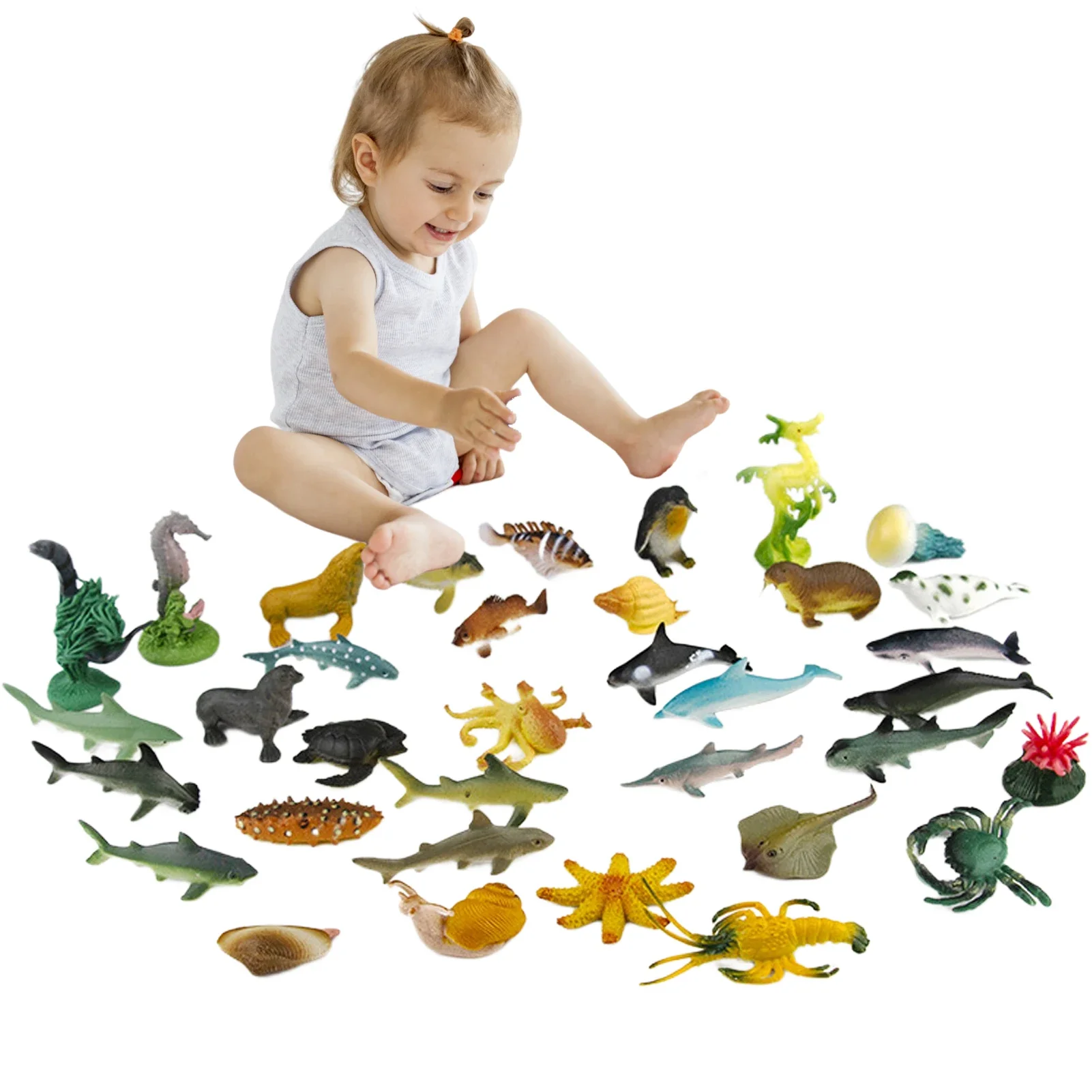 36pcs Realistic Birthday Mini Sea Creature Recycled Plastic Toy Cake Creative Thinking Ocean Animal Figures
