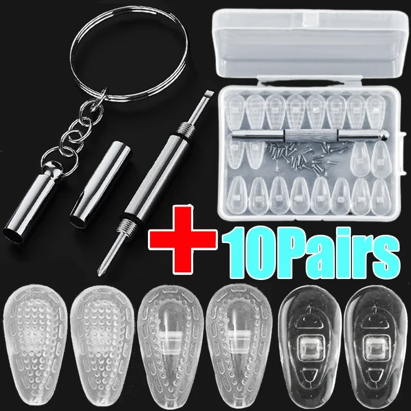 20PCS Eyeglasses Nose Pads with Screwdriver Soft Silicone Air Chamber Glasses Anti-slip Nose Pad Screw Replacement Repair Tools